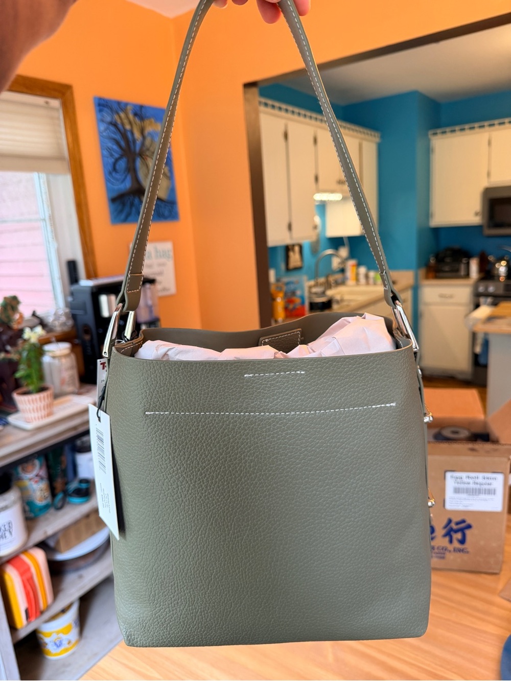 Steve Madden Olive Green Pebbled Leather Shoulder Bag - Picture 2 of 5
